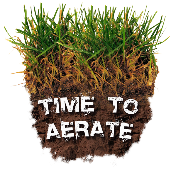 Grass picture saying "Time to Aerate"