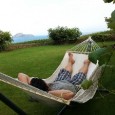 Calgary lawn care with man in hammock